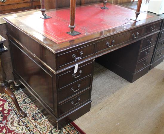 Georgian style mahogany partners pedestal desk fitted red skiver (-)